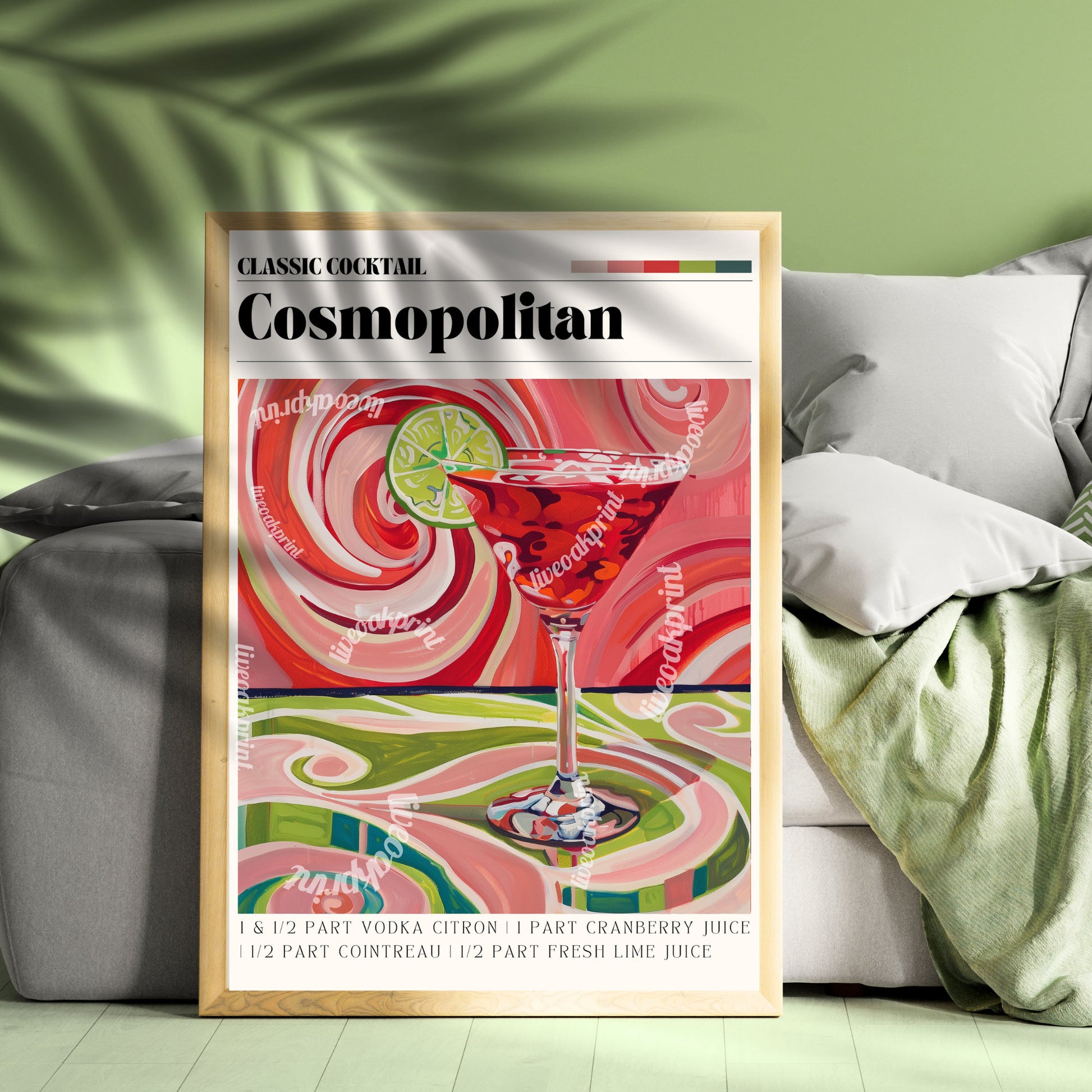 Cosmopolitan Cocktail Print - Maximalist Cocktail Art - Bar Cart Art - Cocktail Recipe Prints - Cosmo Cocktail Wall Art - Cocktail Print Set LiveOakPrint