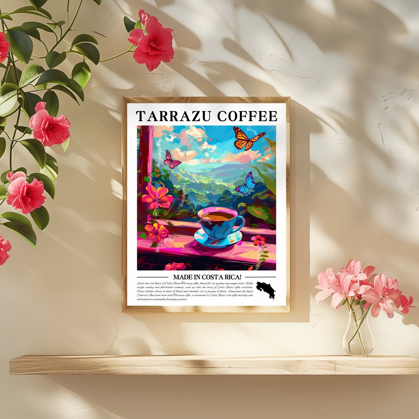 Costa Rica - Tarrazu Coffee | Coffee Around The World Series | Costa Rica Print - Costa Rica Travel Poster - Latin Coffee Print - Cafe Print LiveOakPrint