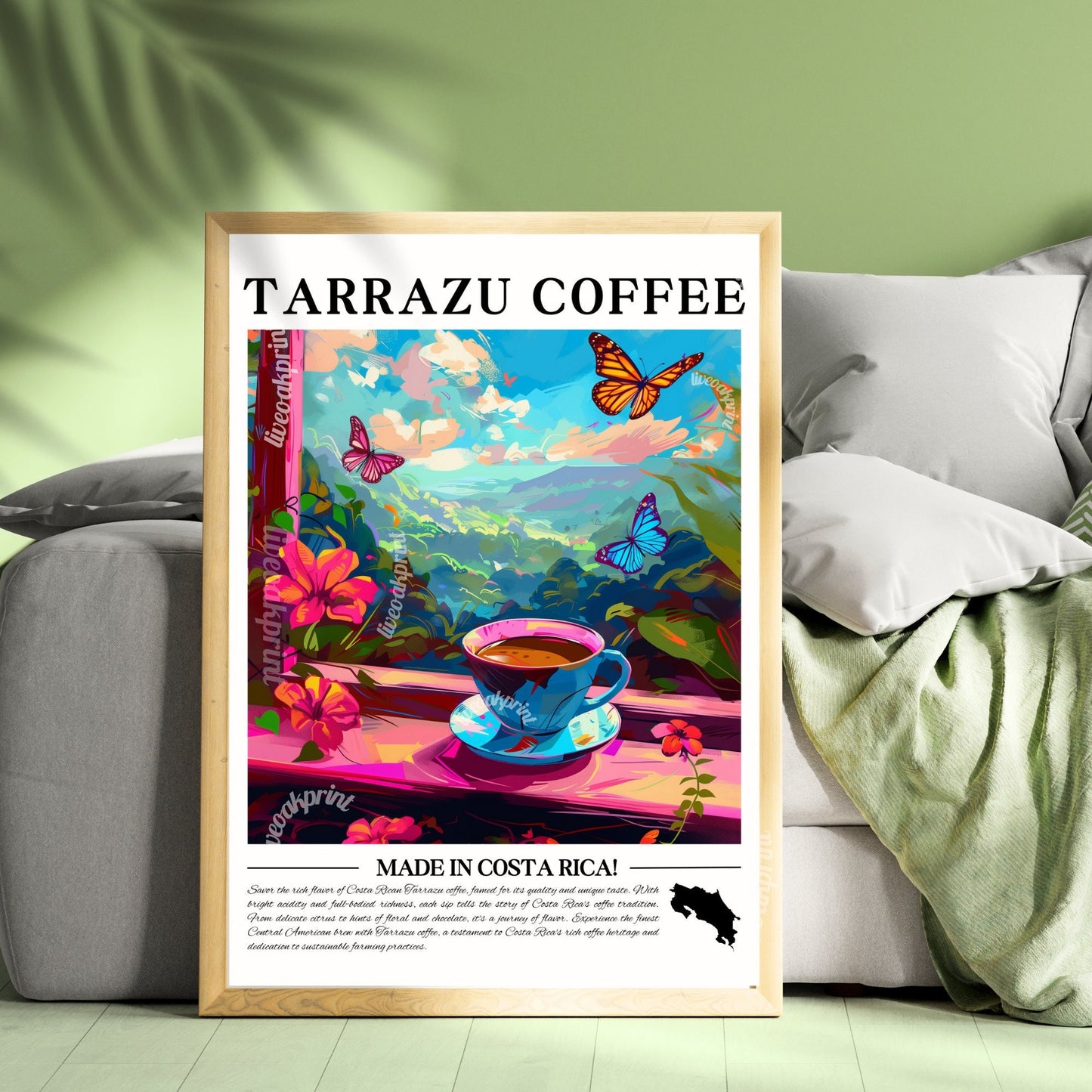 Costa Rica - Tarrazu Coffee | Coffee Around The World Series | Costa Rica Print - Costa Rica Travel Poster - Latin Coffee Print - Cafe Print LiveOakPrint