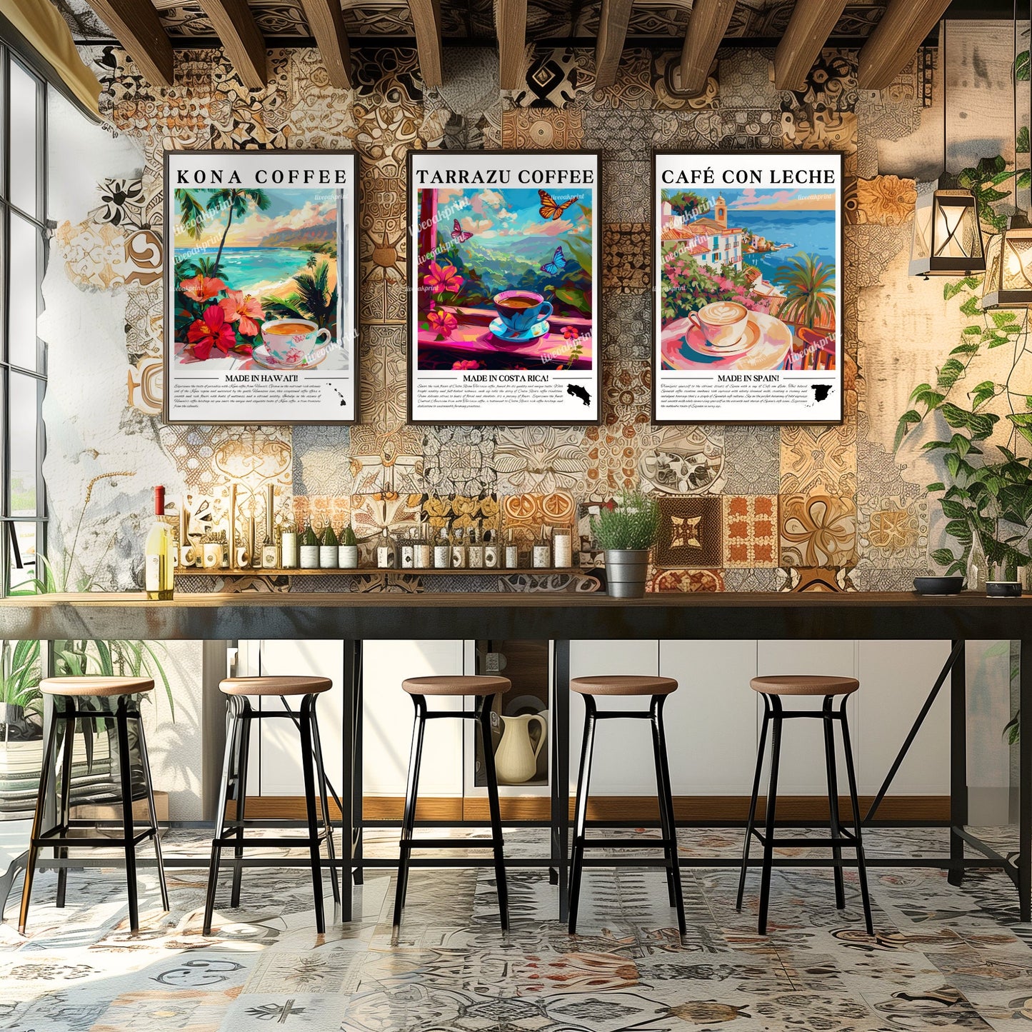 Costa Rica - Tarrazu Coffee | Coffee Around The World Series | Costa Rica Print - Costa Rica Travel Poster - Latin Coffee Print - Cafe Print LiveOakPrint