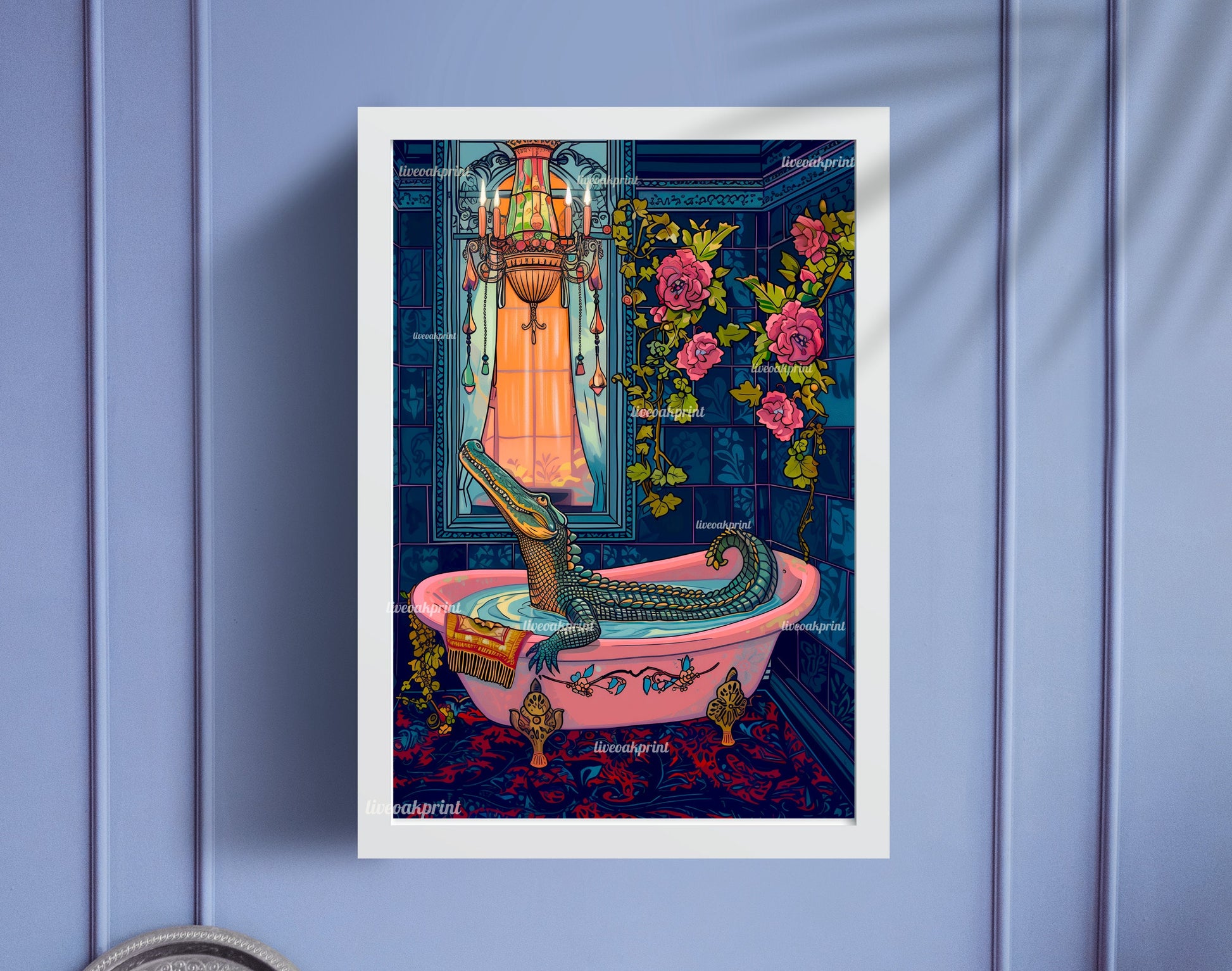 Crocodile in a Bathtub - Vintage Inspired Crocodile Print LiveOakPrint