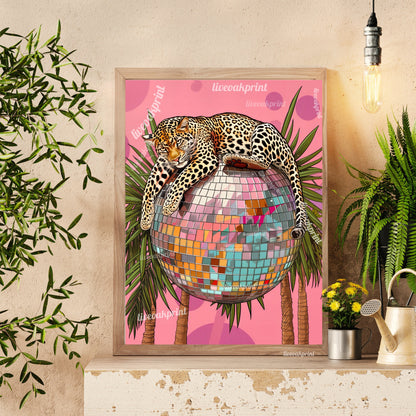 DISCO LEOPARD - Maximalist Wall Art - Leopard Print - Leopard Wall Art - Disco Wall Art - Disco Ball Decor - Preppy Wall Art - Trendy Prints LiveOakPrint