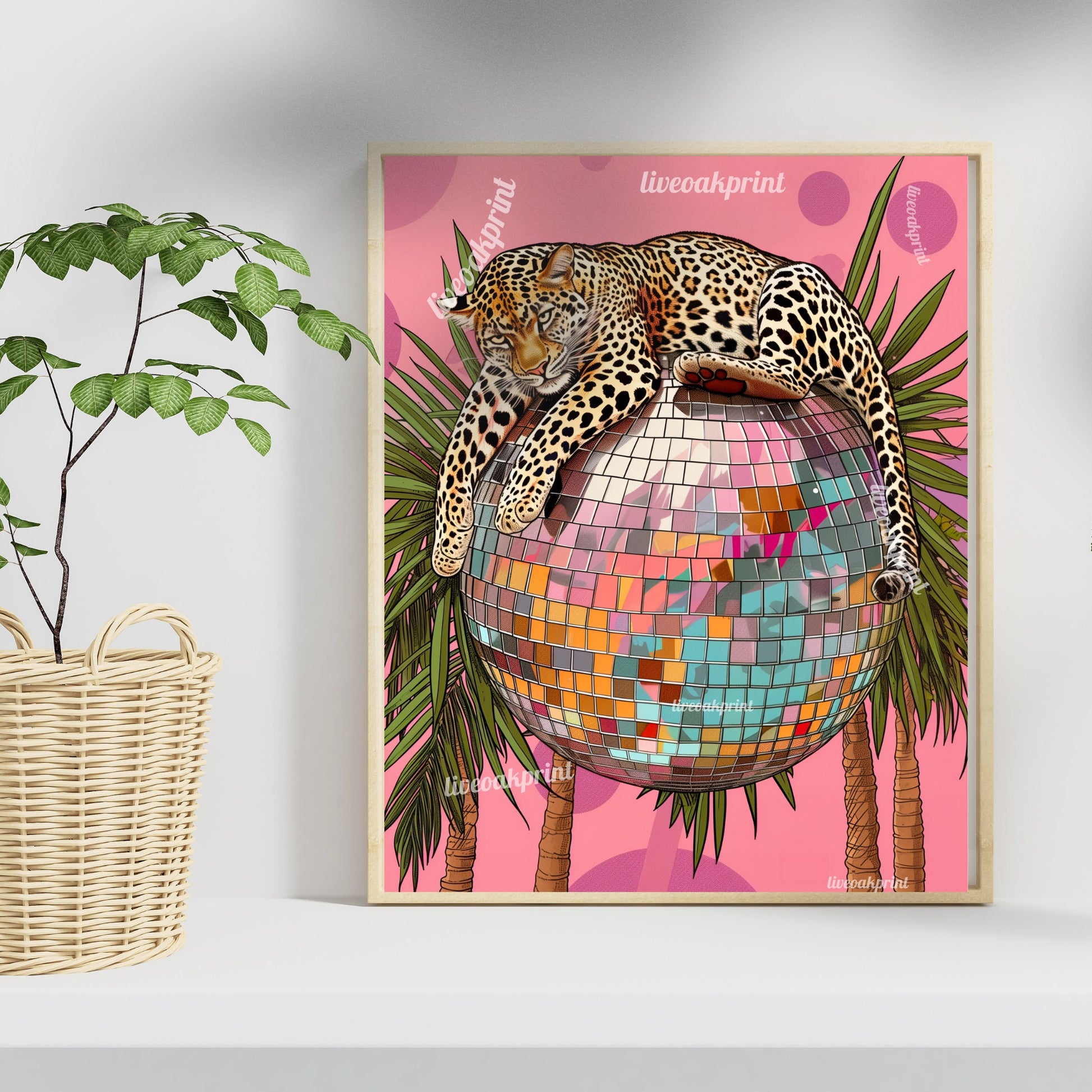 DISCO LEOPARD - Maximalist Wall Art - Leopard Print - Leopard Wall Art - Disco Wall Art - Disco Ball Decor - Preppy Wall Art - Trendy Prints LiveOakPrint