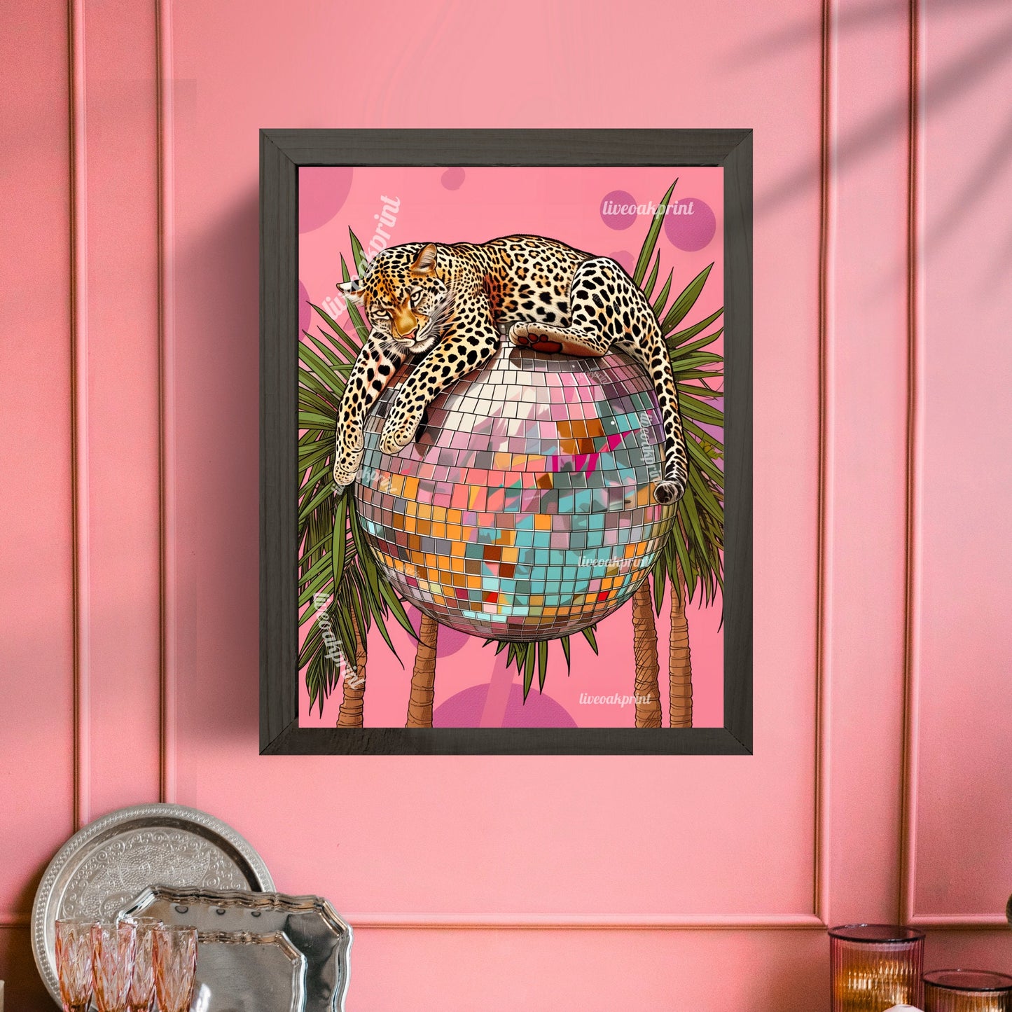 DISCO LEOPARD - Maximalist Wall Art - Leopard Print - Leopard Wall Art - Disco Wall Art - Disco Ball Decor - Preppy Wall Art - Trendy Prints LiveOakPrint