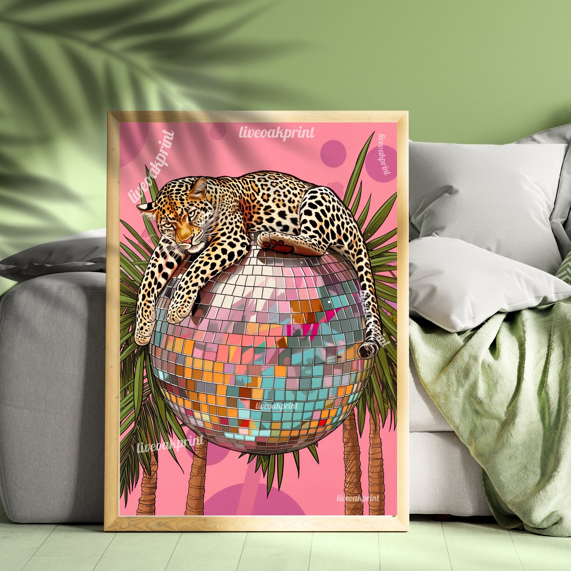 DISCO LEOPARD - Maximalist Wall Art - Leopard Print - Leopard Wall Art - Disco Wall Art - Disco Ball Decor - Preppy Wall Art - Trendy Prints LiveOakPrint