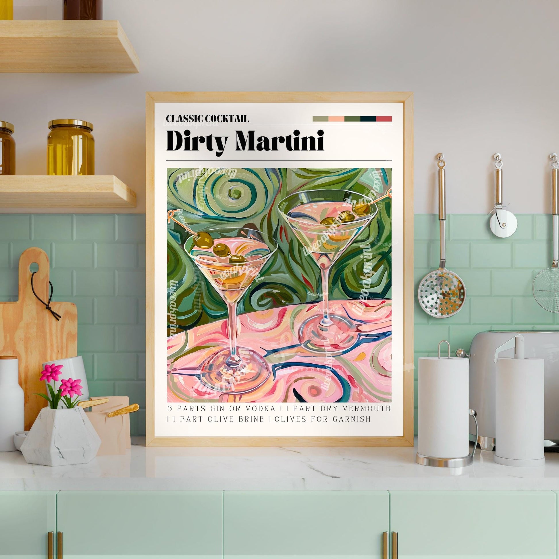 Dirty Martini Print - Cocktail Wall Art - Cute Bar Cart Art - Classic Cocktail Prints - Martini Decor - Kitchen Wall Art LiveOakPrint