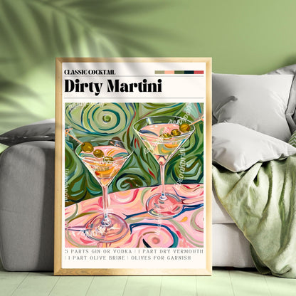 Dirty Martini Print - Cocktail Wall Art - Cute Bar Cart Art - Classic Cocktail Prints - Martini Decor - Kitchen Wall Art LiveOakPrint