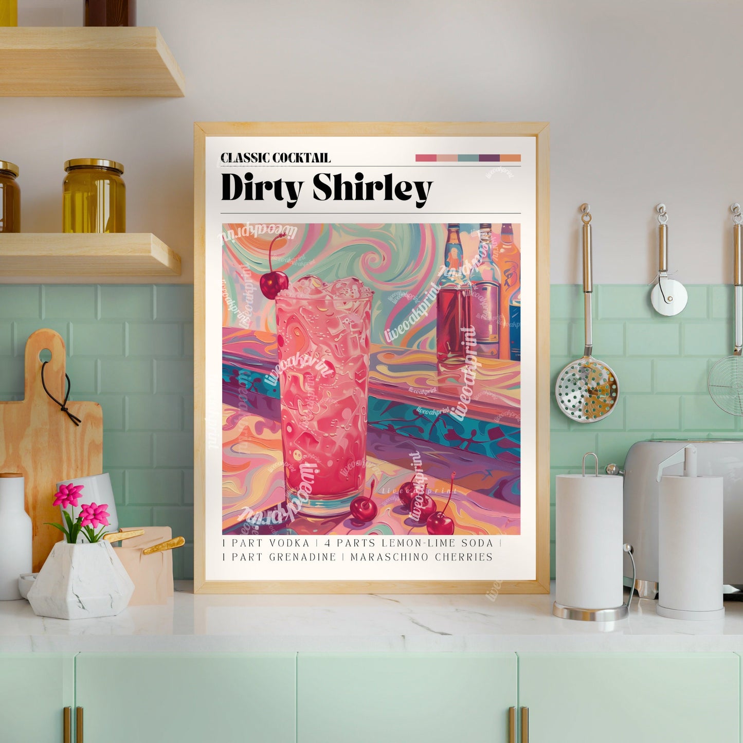 Dirty Shirley Print - Cocktail Wall Art - Cute Bar Cart Art - Classic Cocktail Prints - Dirty Shirly Wall Art - Cocktail Print Set LiveOakPrint