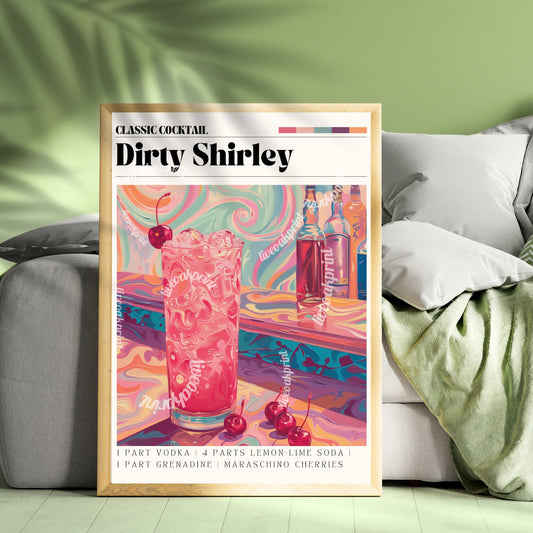 Dirty Shirley Print - Cocktail Wall Art - Cute Bar Cart Art - Classic Cocktail Prints - Dirty Shirly Wall Art - Cocktail Print Set LiveOakPrint