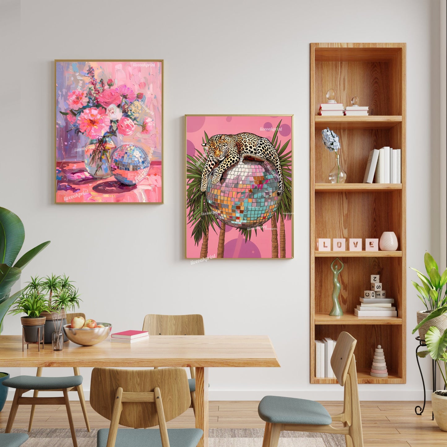 Disco Ball and Flowers - Disco Kitchen Print - Pink Wall Art - Living Room Wall Art - Boho Wall Decor - Classy Disco Print LiveOakPrint