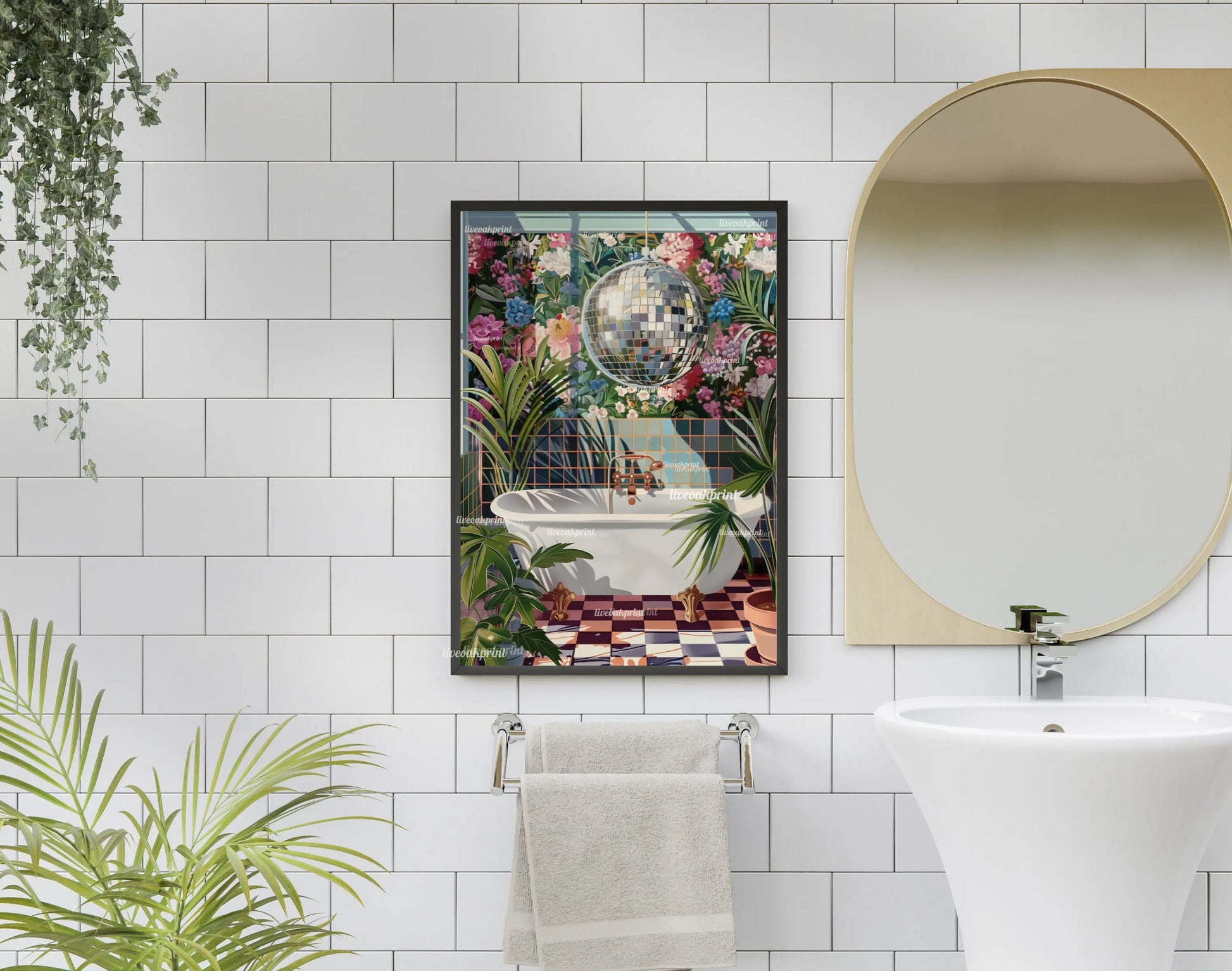 Disco Bathroom Print - Disco Ball Bathtub - Dopamine Bathroom Art - Eclectic Bathroom Decor - Boho Wall Art LiveOakPrint