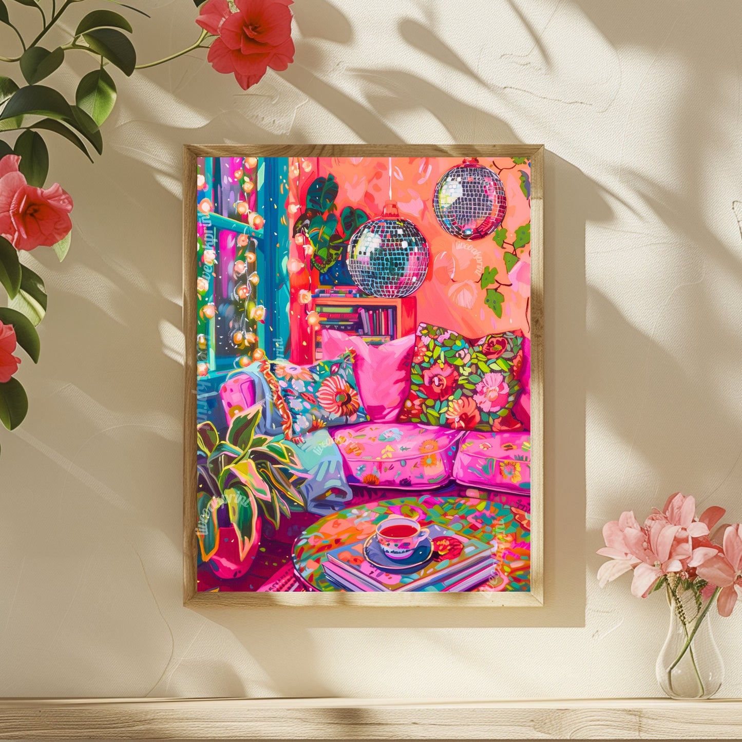 Disco Living Room Print - Disco Living Room Poster - Maximalist Wall Art - Maximalist Living Room - Pink and Orange Living Room LiveOakPrint