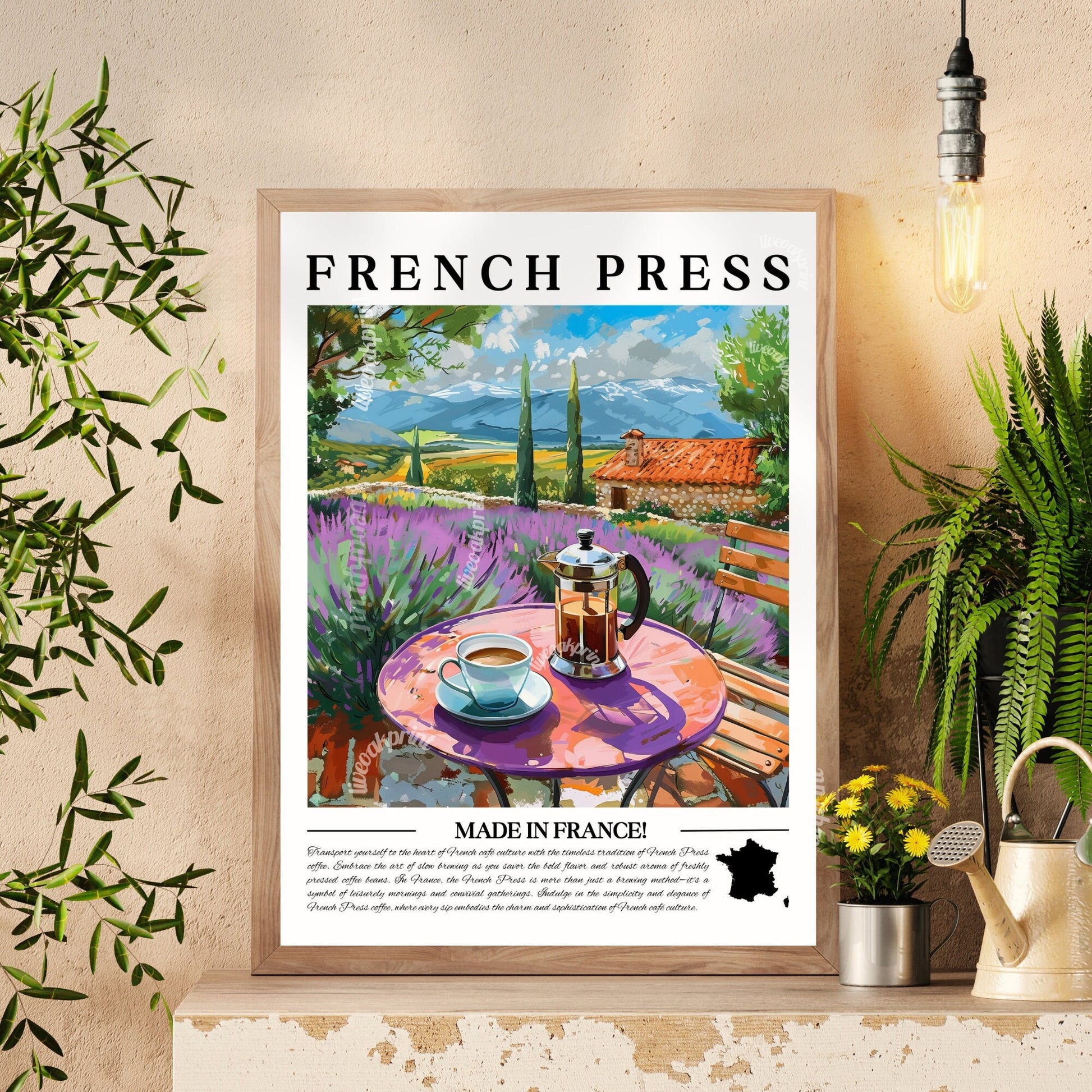 France - French Press Coffee | Coffee Around The World Series | French Print - European Prints - French Coffee Print - French Cafe Print LiveOakPrint