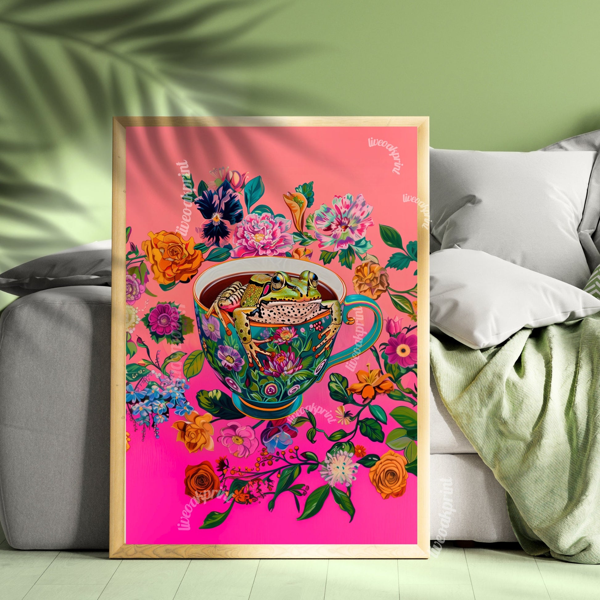 Frog In A Coffee Cup - Frog Kitchen Decor - Maximalist Wall Art - Frog Print - Frog Wall Art - Jungle Decor - Maximalist Kitchen Print LiveOakPrint