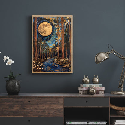 Golden Moon - Moon River Print - Celestial Moon Print - Enchanting Moon Wall Art - Magical Wall Art - Dark Academia Whimsigoth Print LiveOakPrint