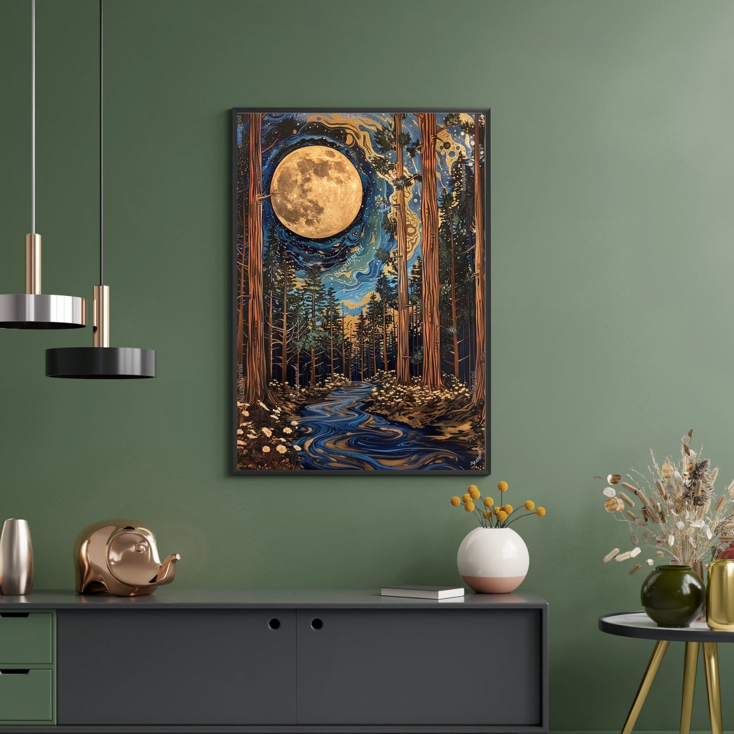 Golden Moon - Moon River Print - Celestial Moon Print - Enchanting Moon Wall Art - Magical Wall Art - Dark Academia Whimsigoth Print LiveOakPrint