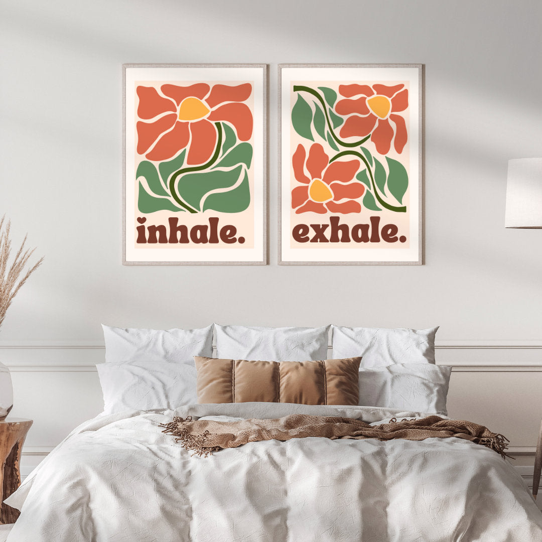 Inhale, Exhale. Two Print Set - Meditation Room Print - Neutral Boho Quote Print - Meditation Wall Art - Meditation Room Print - Relaxing LiveOakPrint