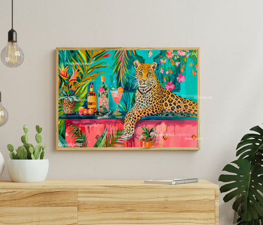 Leopard Bartender - Maximalist Bar Art - Maximalist Bar Cart Print - Maximalist Leopard Print - Leopard Bar Decor - Leopard Kitchen Decor LiveOakPrint