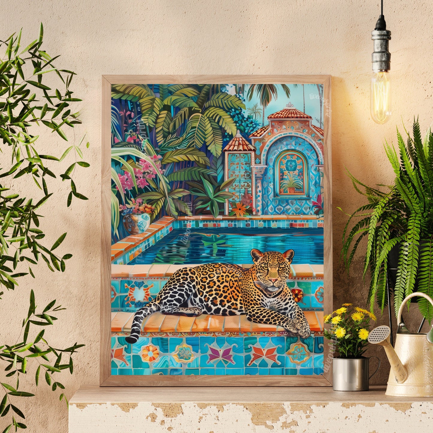 Leopard Lounging at a Fancy Pool - Maximalist Wall Art - European Wall Art - Leopard Summer Aesthetic - Leopard Wall Art LiveOakPrint