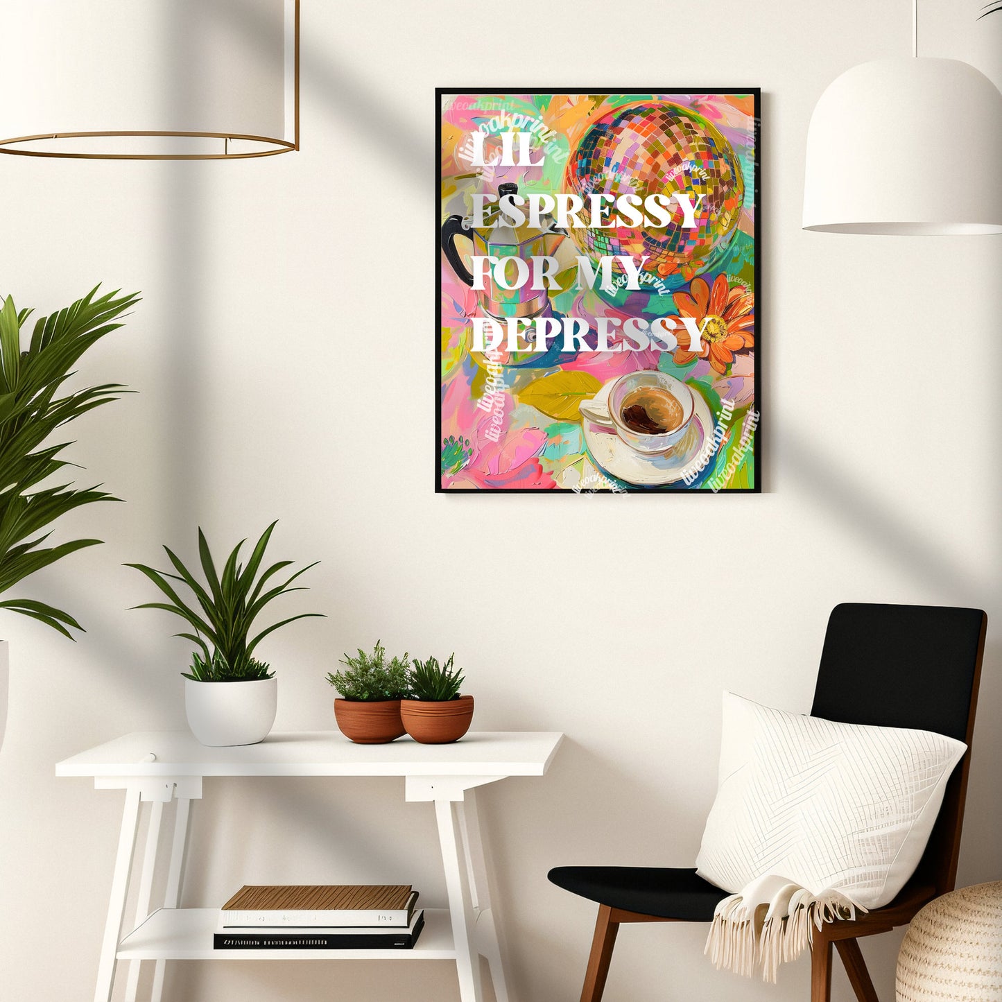 Lil Espressy for My Depressy - Funny Espresso Print - Disco Coffee Print - Disco Kitchen Art - Maximalist Kitchen Art - Espresso Wall Art LiveOakPrint