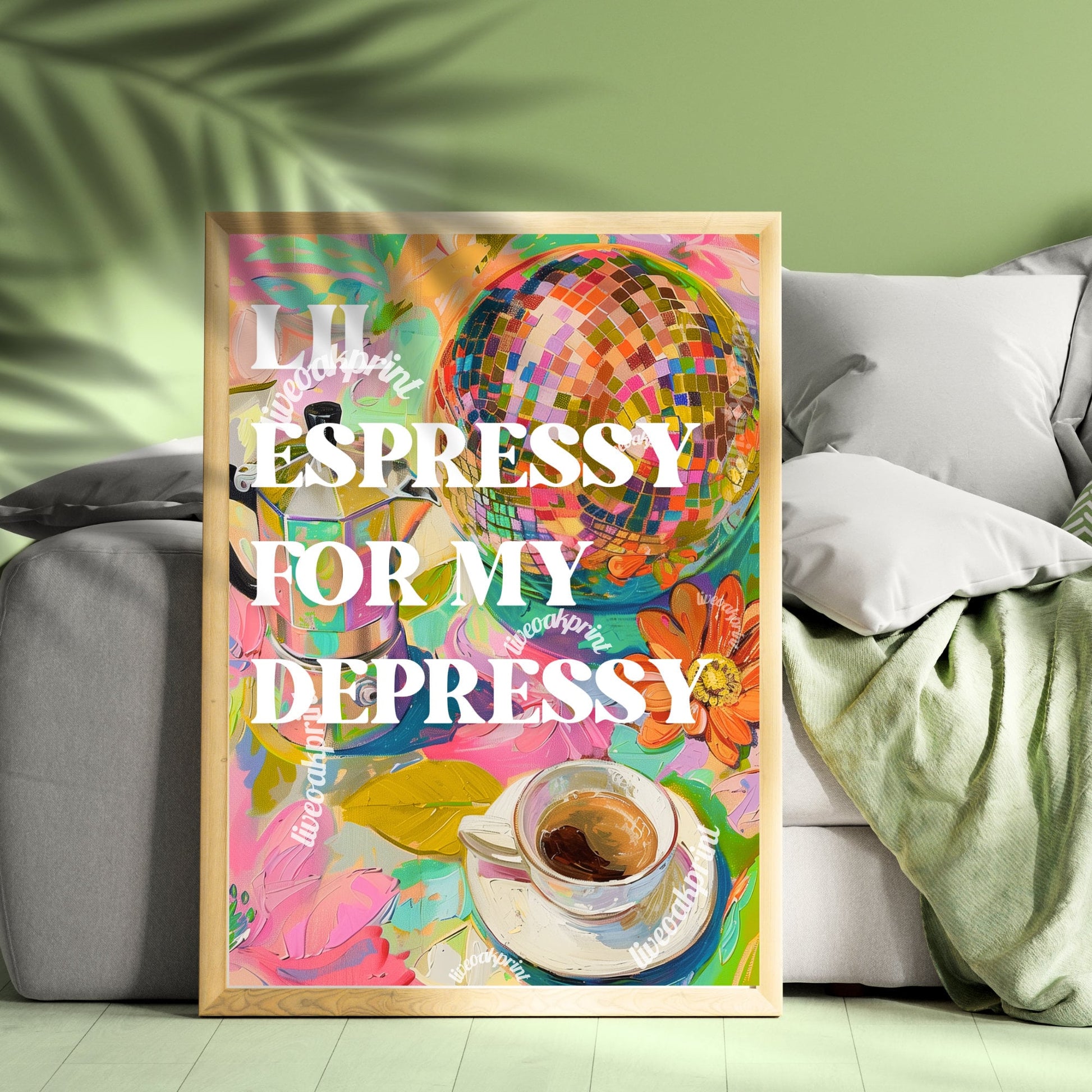 Lil Espressy for My Depressy - Funny Espresso Print - Disco Coffee Print - Disco Kitchen Art - Maximalist Kitchen Art - Espresso Wall Art LiveOakPrint