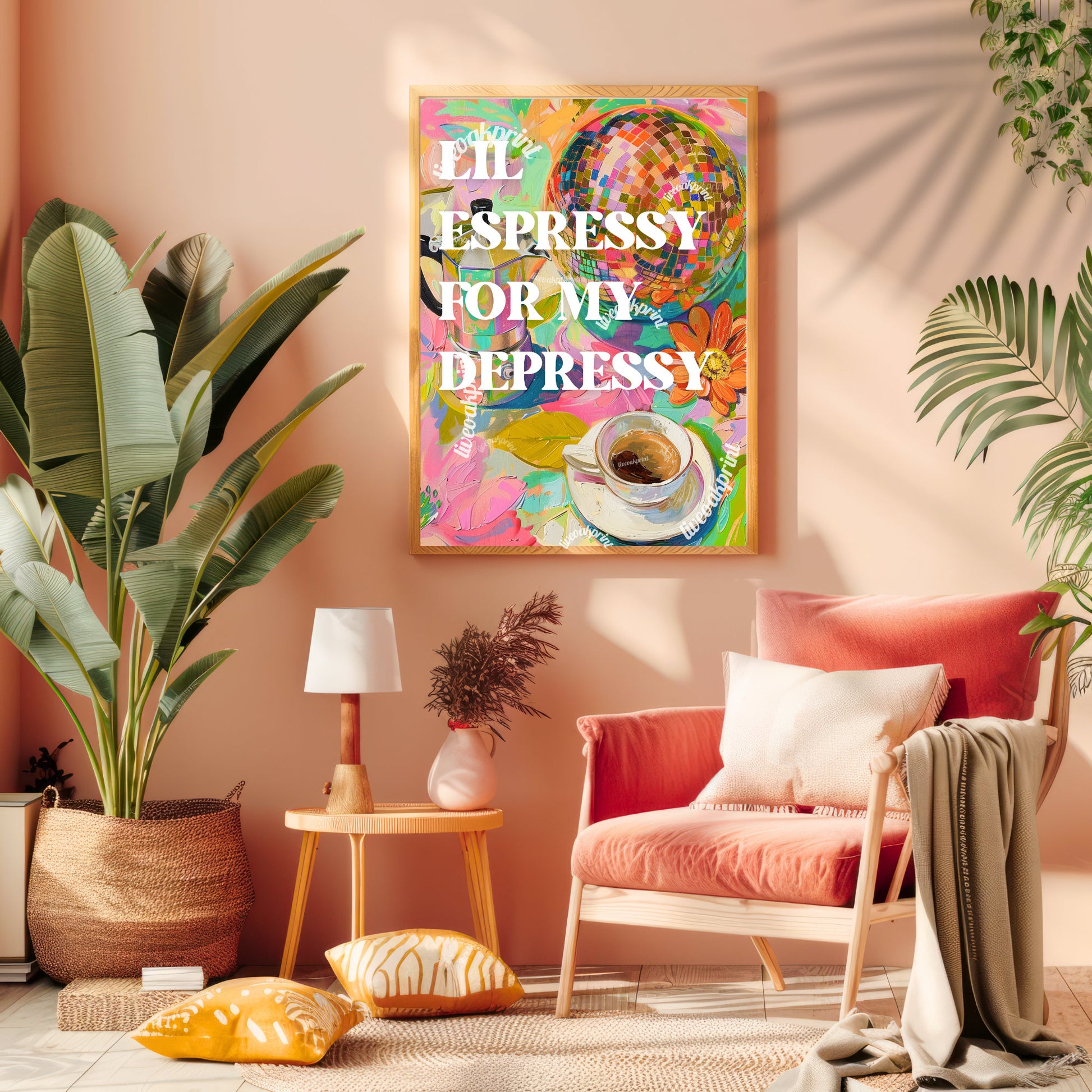 Lil Espressy for My Depressy - Funny Espresso Print - Disco Coffee Print - Disco Kitchen Art - Maximalist Kitchen Art - Espresso Wall Art LiveOakPrint