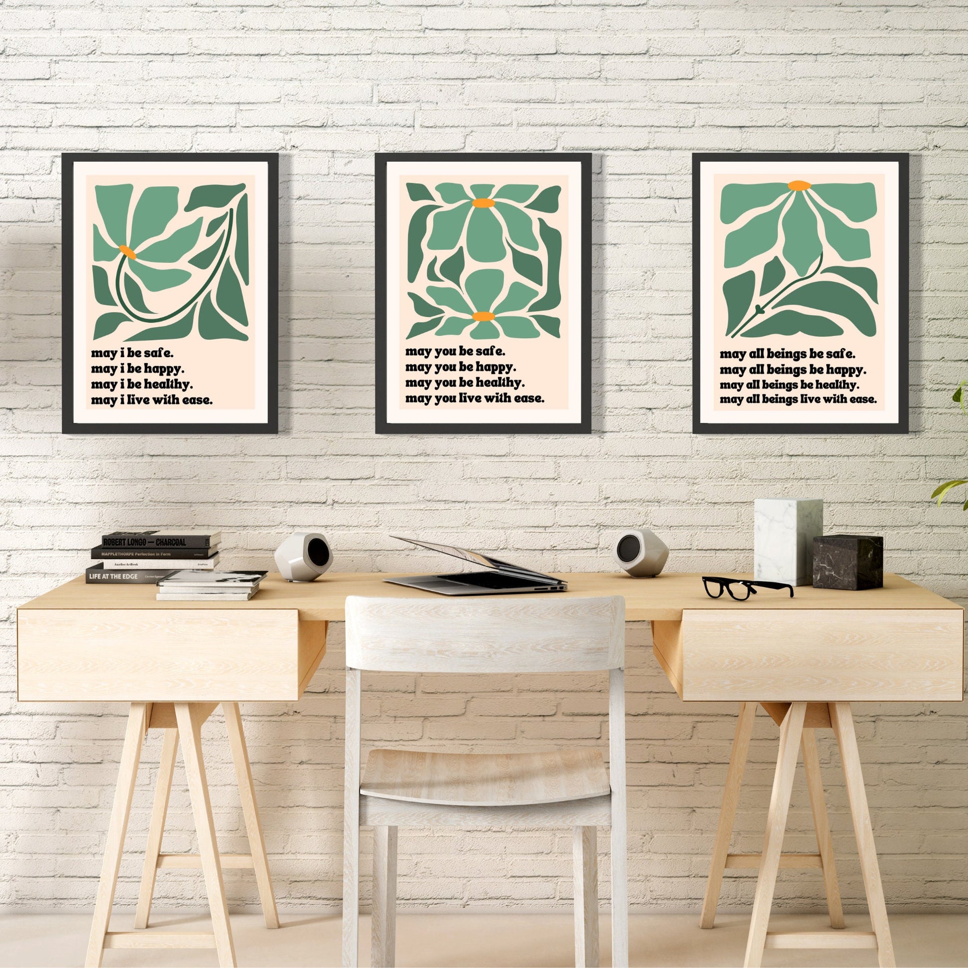 Loving Kindness Art Print Bundle of Three - Loving Kindness Meditation Wall Art - Metta Prayer - Minimalist Three Print Set - Unframed LiveOakPrint