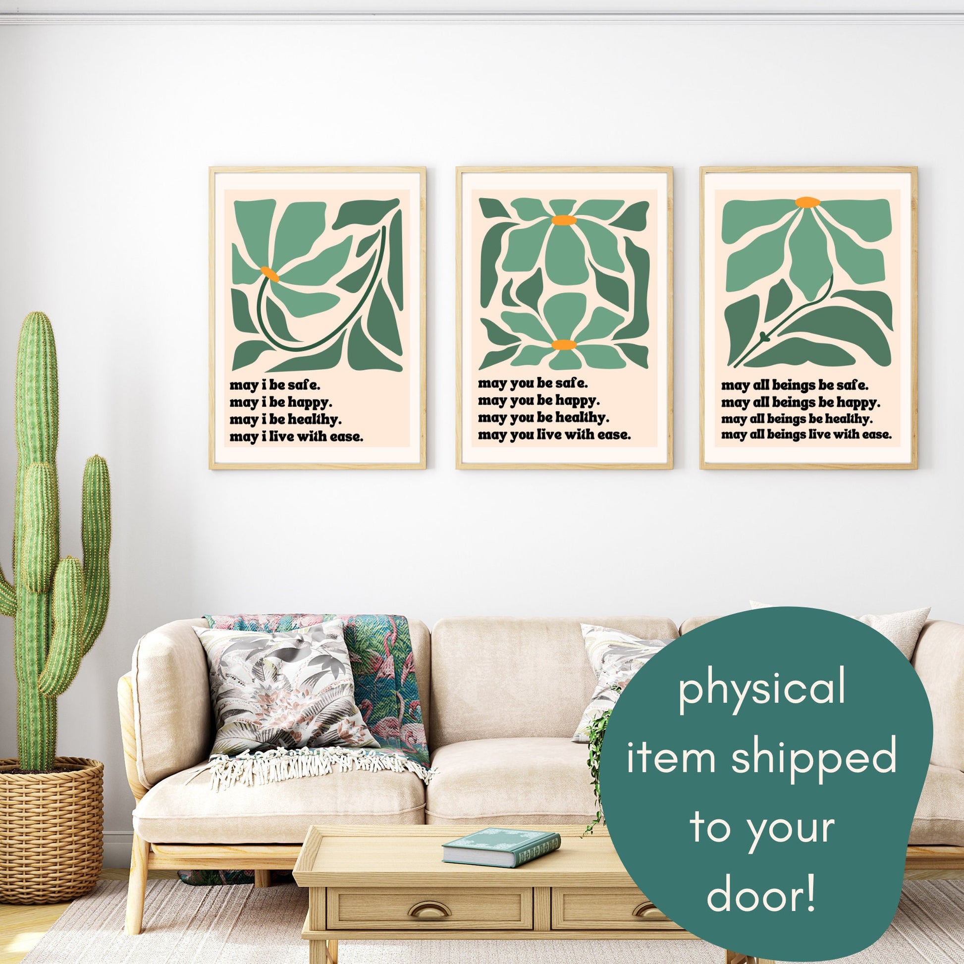 Loving Kindness Art Print Bundle of Three - Loving Kindness Meditation Wall Art - Metta Prayer - Minimalist Three Print Set - Unframed LiveOakPrint