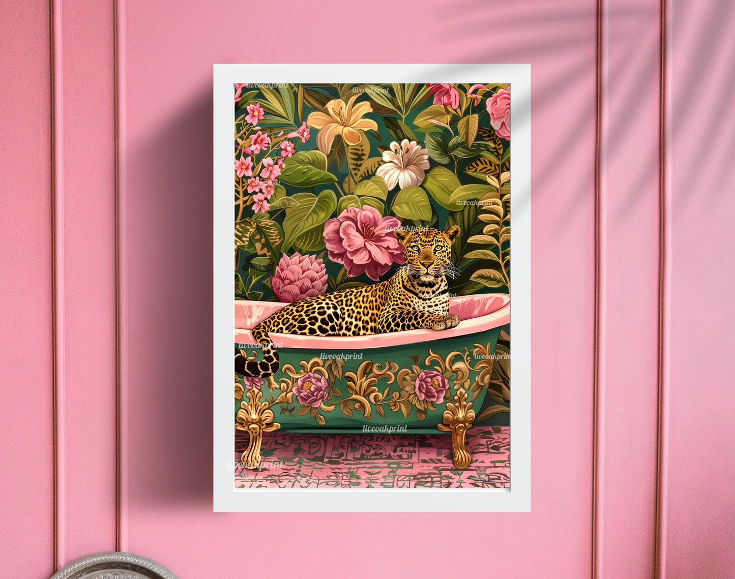 Luxurious Leopard In A Bathtub - Maximalist Bathroom Decor - Leopard Bathroom Print - Maximalist Leopard Print- Jungle Wall Decor LiveOakPrint