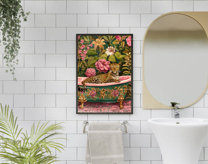 Luxurious Leopard In A Bathtub - Maximalist Bathroom Decor - Leopard Bathroom Print - Maximalist Leopard Print- Jungle Wall Decor LiveOakPrint