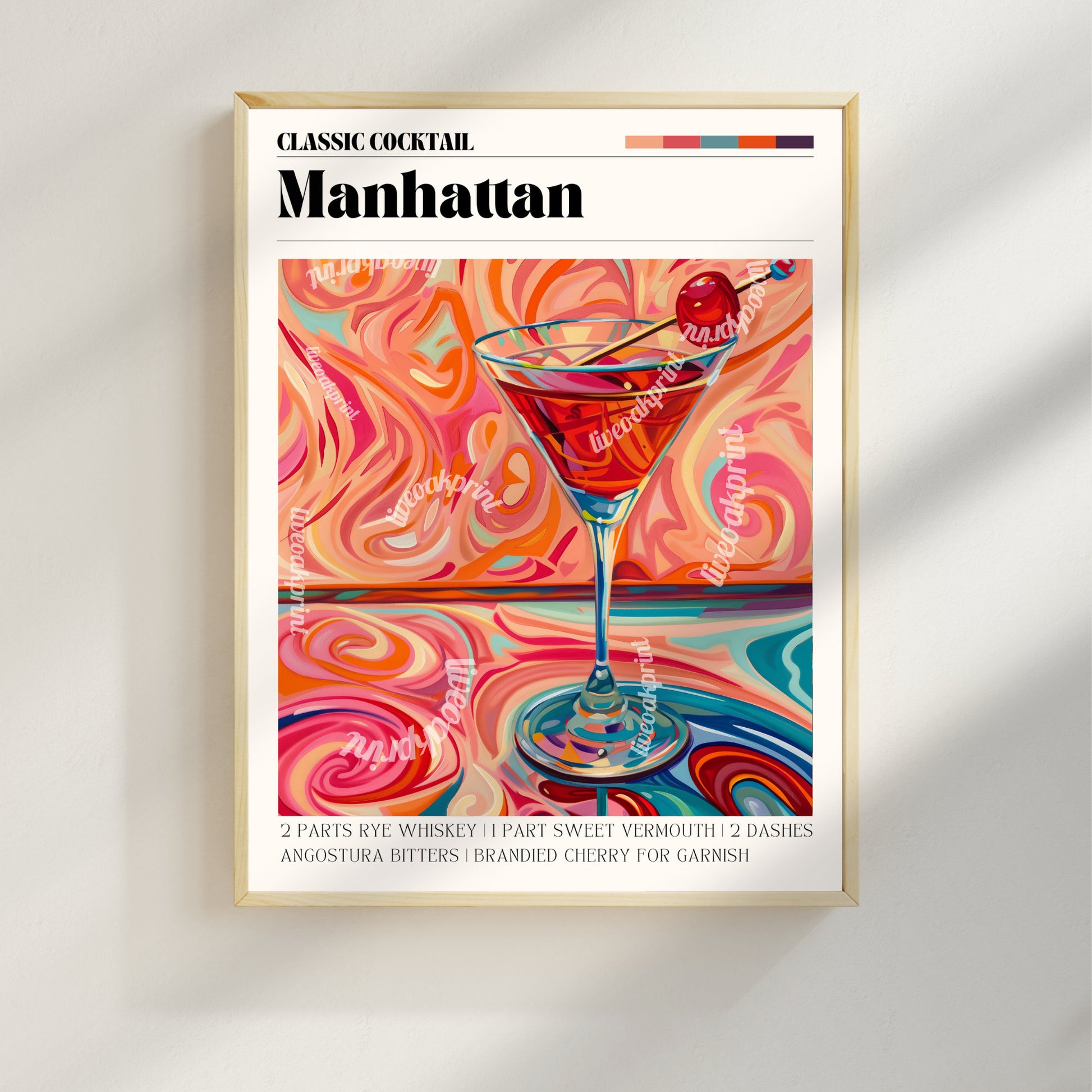 Manhattan Cocktail Print - Manhattan Wall Art - Bar Cart Art - Classic Cocktail Prints - Manhattan Wall Art - Cocktail Print Set LiveOakPrint