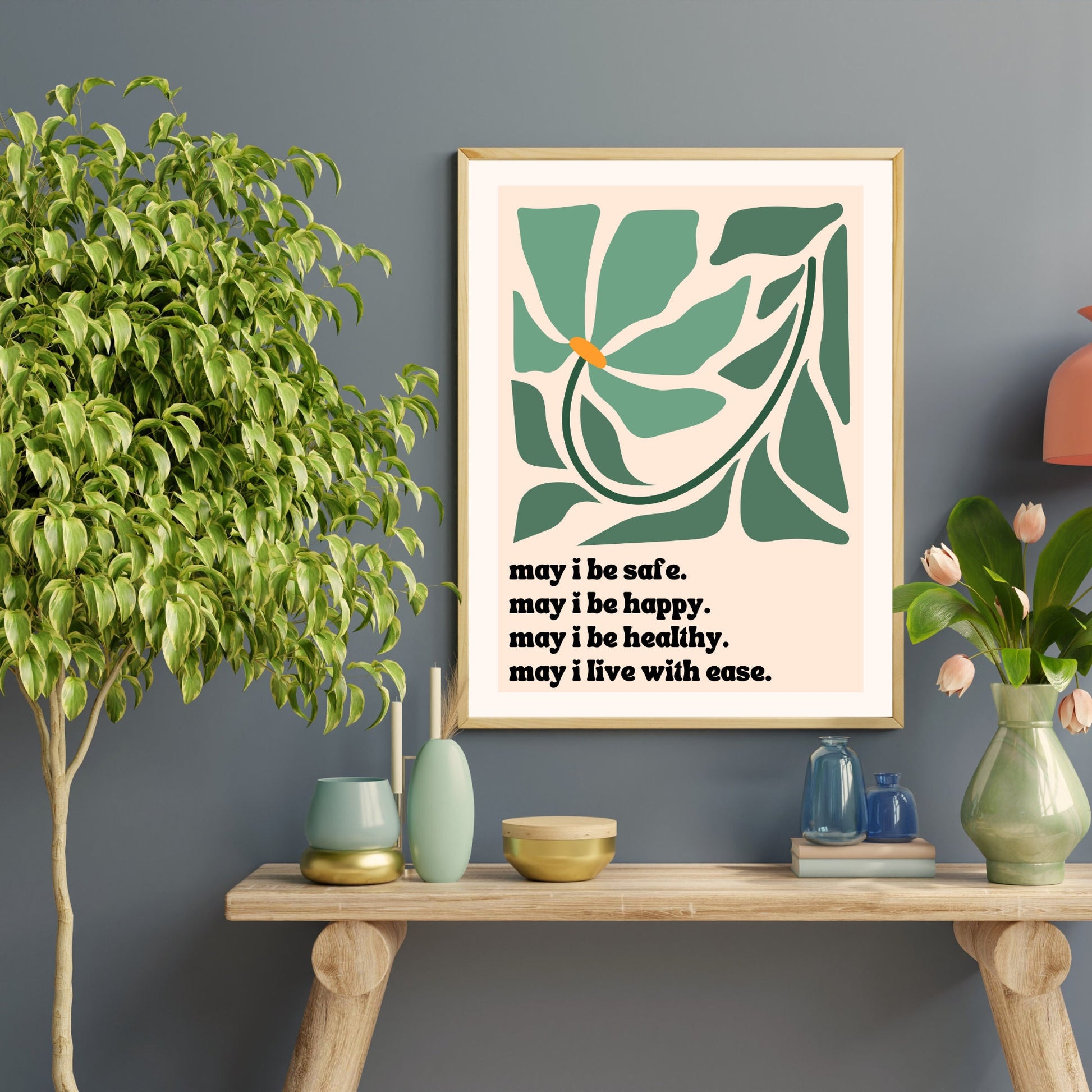 May I Be Safe, May I live with ease - Loving Kindness Print - Metta Prayer Print - Meditation Room Art LiveOakPrint