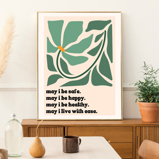 May I Be Safe, May I live with ease - Loving Kindness Print - Metta Prayer Print - Meditation Room Art LiveOakPrint