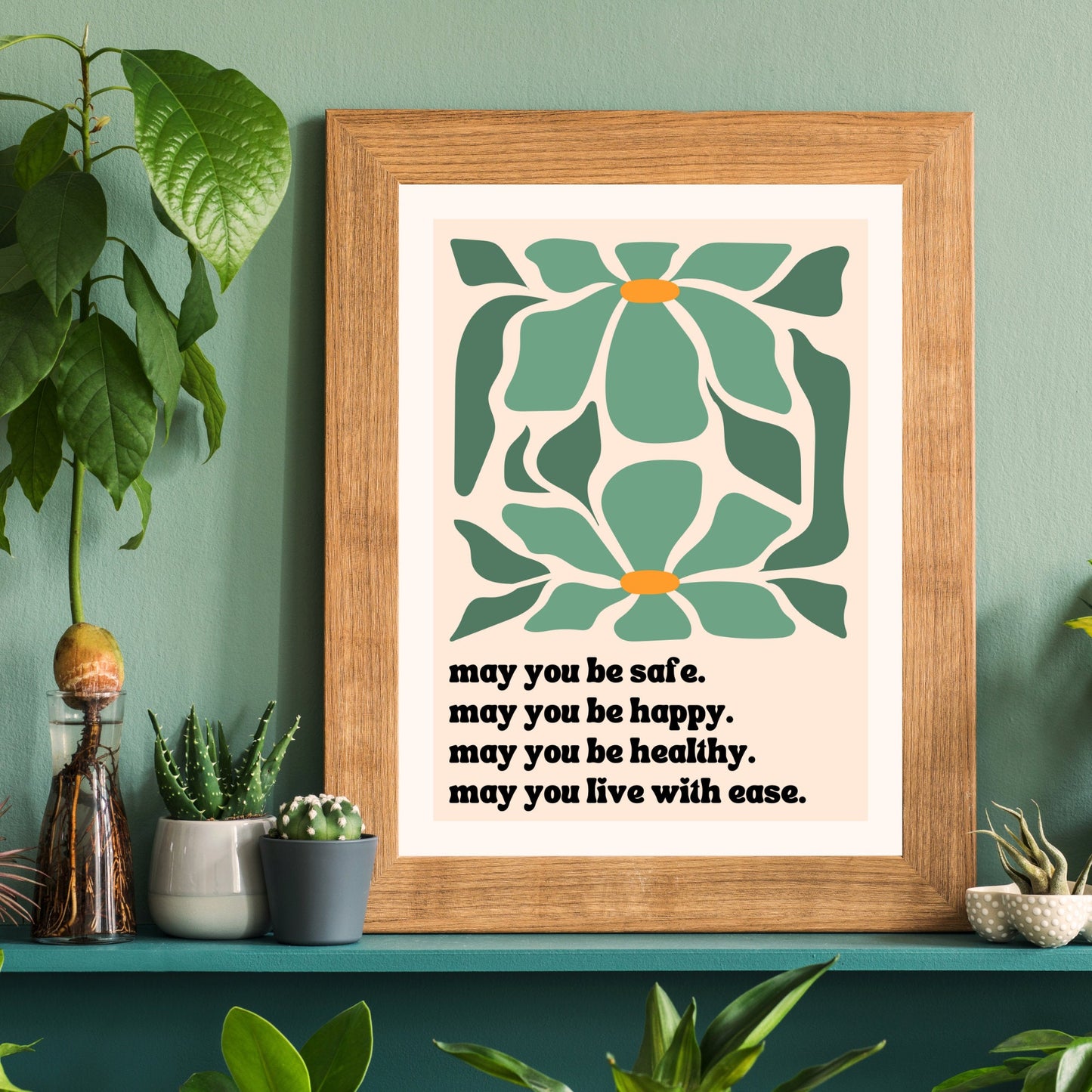 May You Be Safe, May You Live With Ease —- Loving Kindness Art - Metta Prayer Print - meditation room decor LiveOakPrint