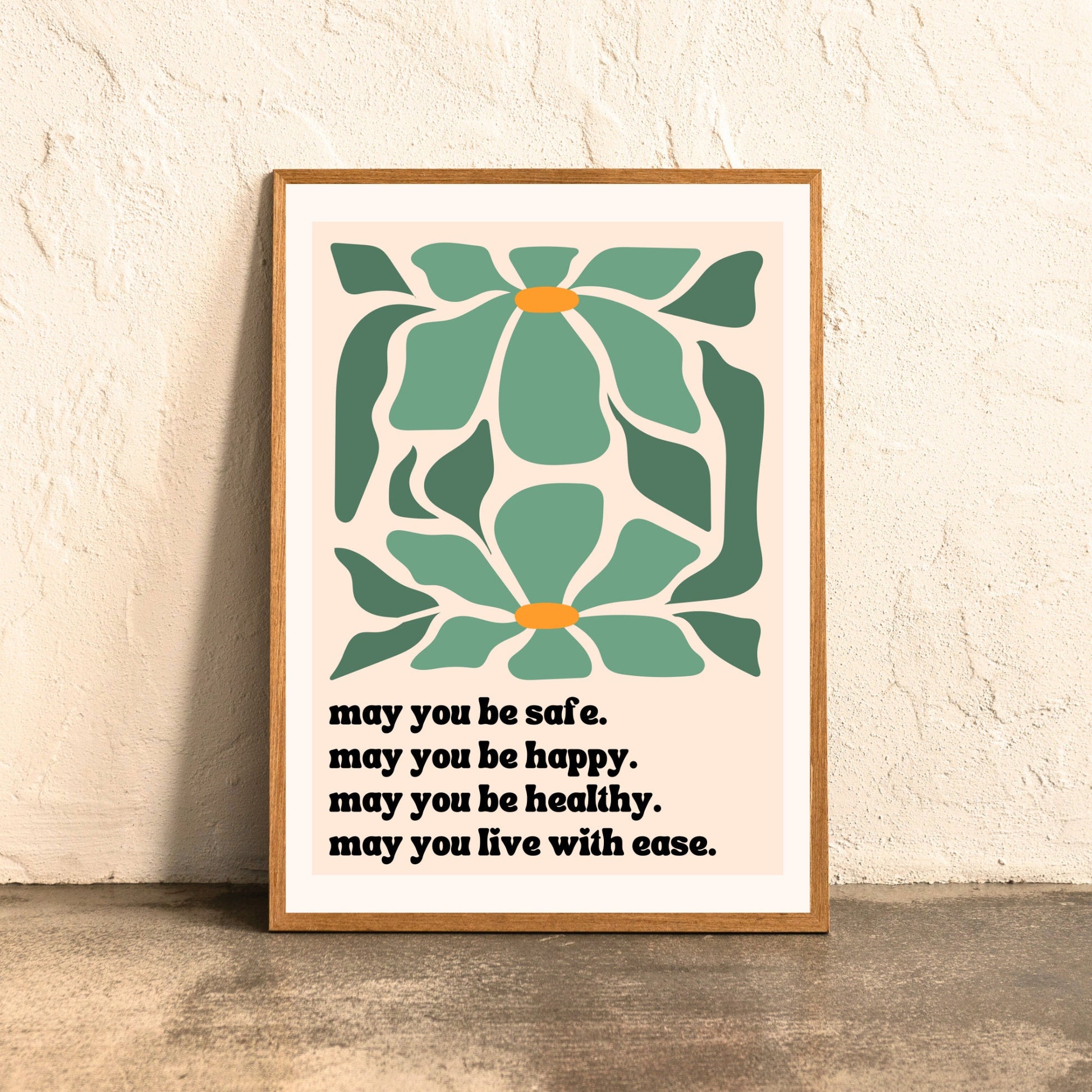 May You Be Safe, May You Live With Ease —- Loving Kindness Art - Metta Prayer Print - meditation room decor LiveOakPrint