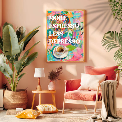 More Espresso Less Depresso Print - Disco Coffee Print - Disco Kitchen Art - Maximalist Kitchen Wall Art LiveOakPrint