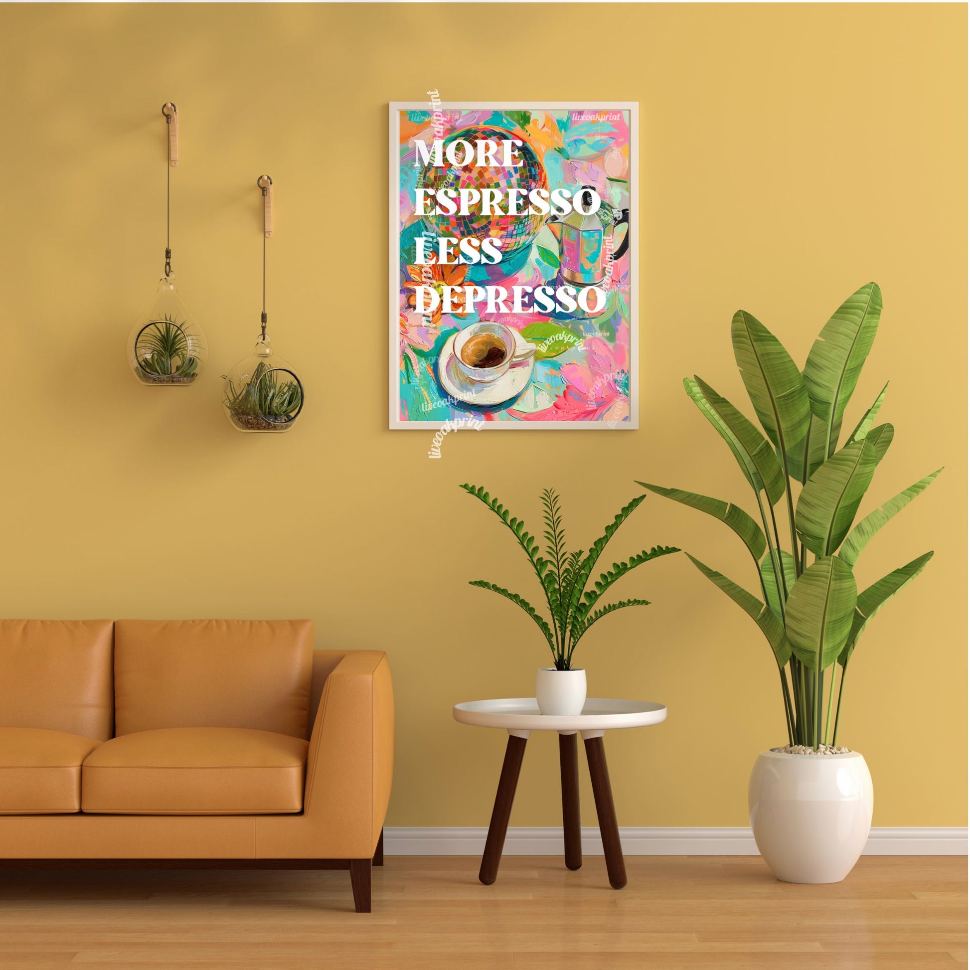 More Espresso Less Depresso Print - Disco Coffee Print - Disco Kitchen Art - Maximalist Kitchen Wall Art LiveOakPrint