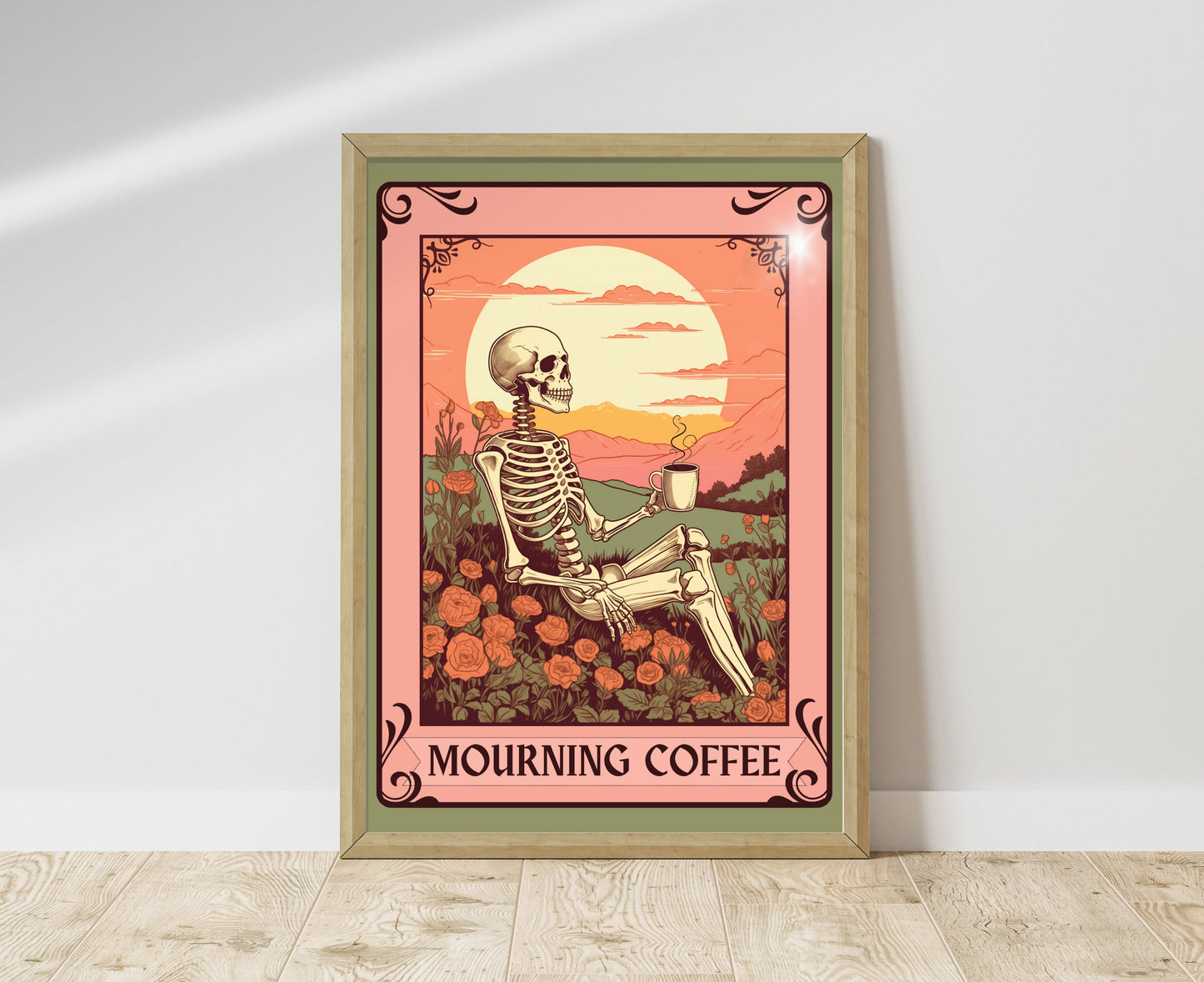 Mourning Coffee Sign - UNFRAMED - Gothic Kitchen Art - Spooky Kitchen Sign - Coffee Tarot Art - Coffee Tarot Card - Skeleton Art LiveOakPrint