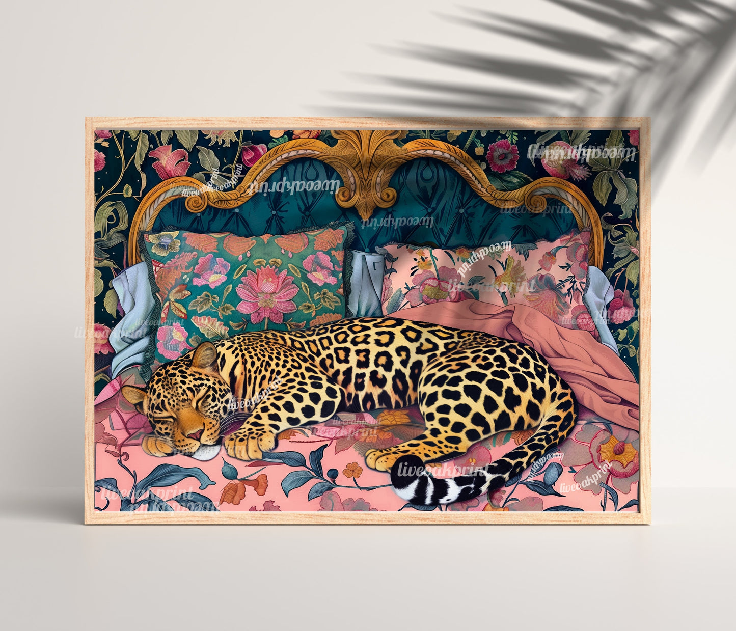 Navy and Pink Sleeping Leopard Print - Leopard Bedroom - Maximalist Wall Art - Maximalist Leopard Print - Leopard Wall Art LiveOakPrint