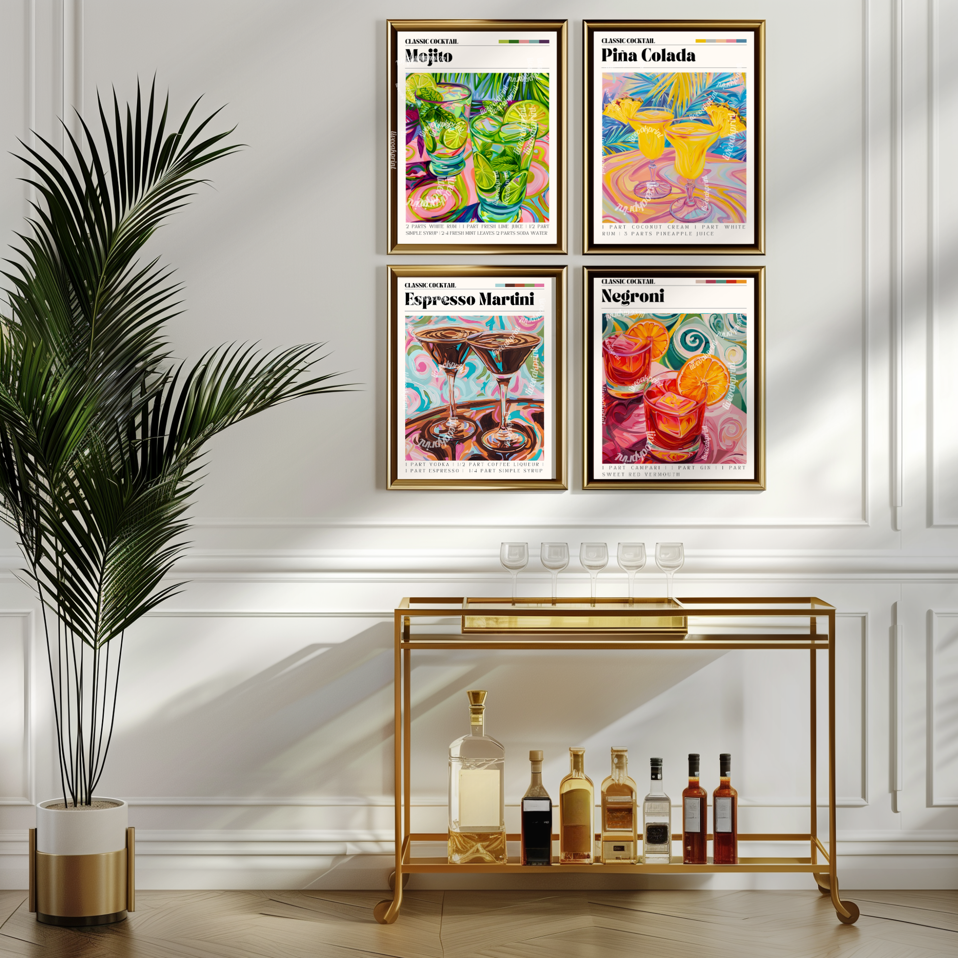 Negroni Print - Negroni Cocktail Wall Art - Bar Cart Art - Classic Cocktail Prints -Negroni Cocktail Recipe - Cocktail Print Set LiveOakPrint