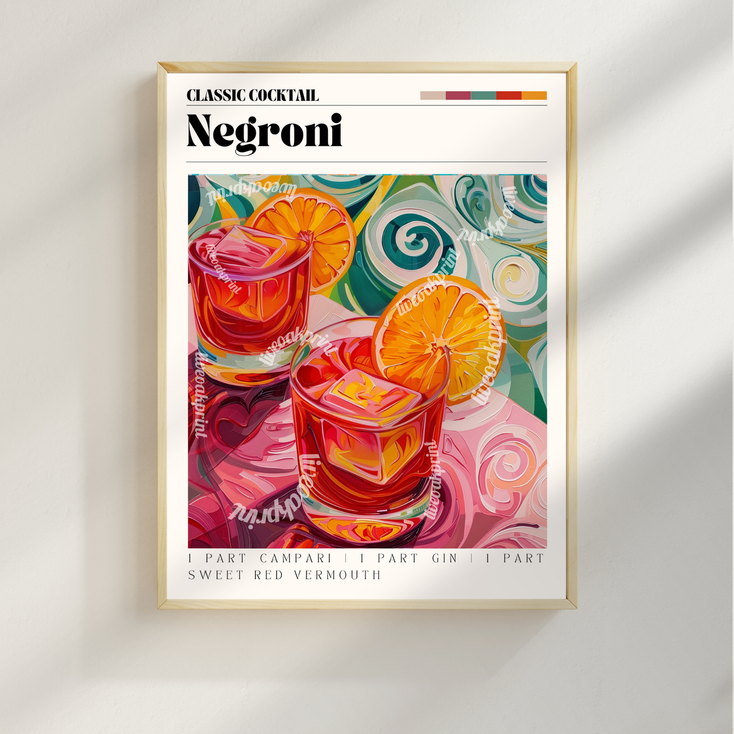 Negroni Print - Negroni Cocktail Wall Art - Bar Cart Art - Classic Cocktail Prints -Negroni Cocktail Recipe - Cocktail Print Set LiveOakPrint