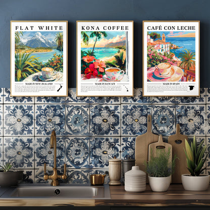 New Zealand - Flat White | Coffee Around The World Series | New Zealand Print - Flat White Print - Latte Wall Art - Cafe Print LiveOakPrint