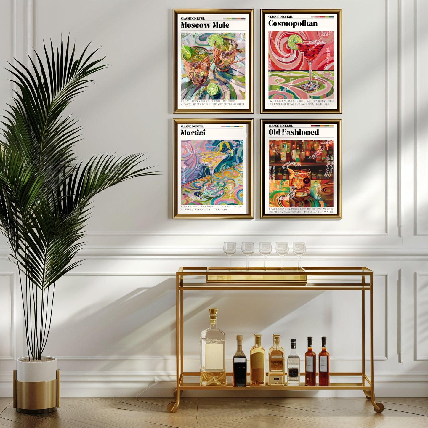 Old Fashioned Print - Old Fashioned Cocktail Wall Art - Bar Cart Art - Classic Cocktail Prints - Old Fashioned Cocktail Print Set LiveOakPrint