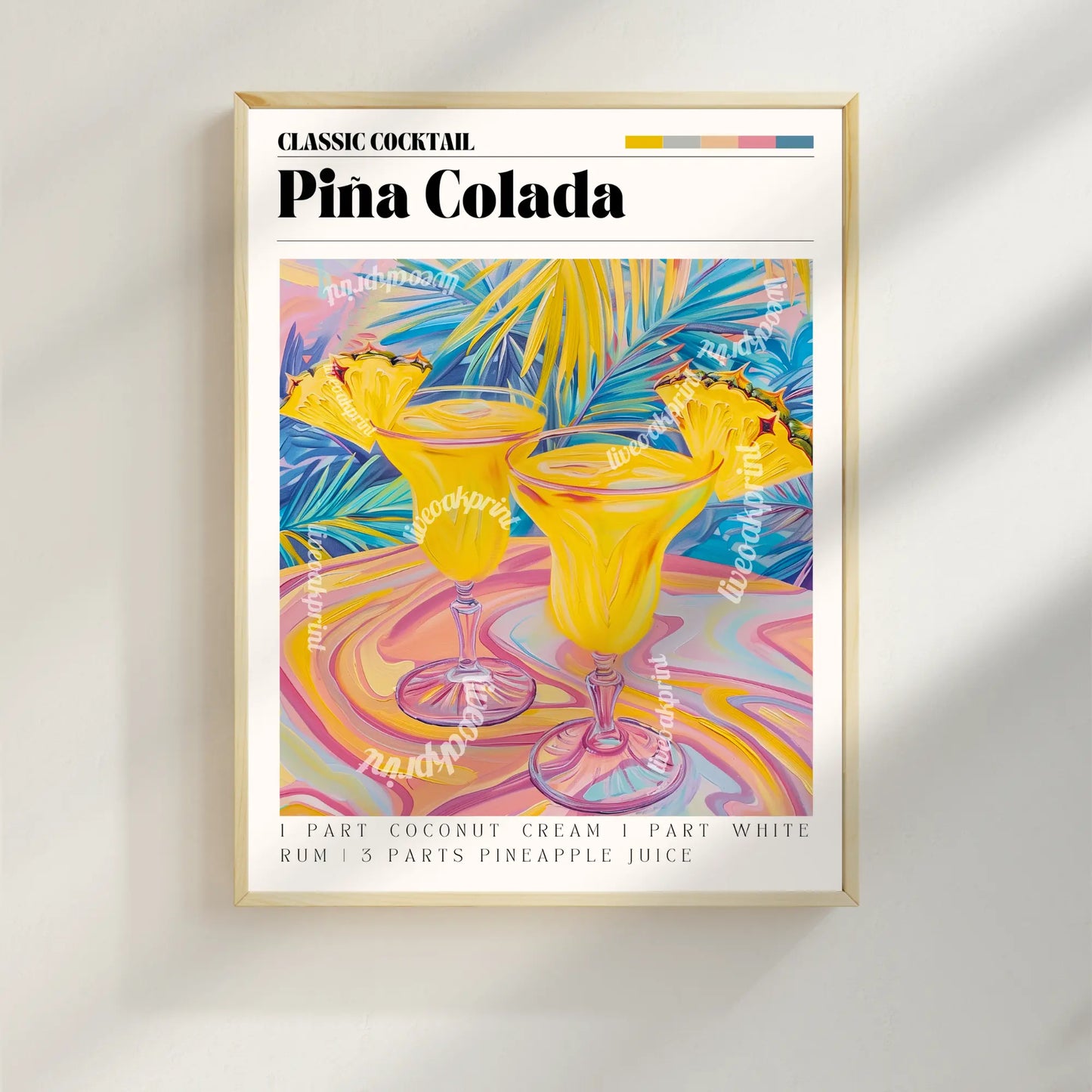 Pina Colada Print - Pina Colada Wall Art - Bar Cart Art - Classic Cocktail Prints - Pina Colada Wall Art - Cocktail Print Set LiveOakPrint