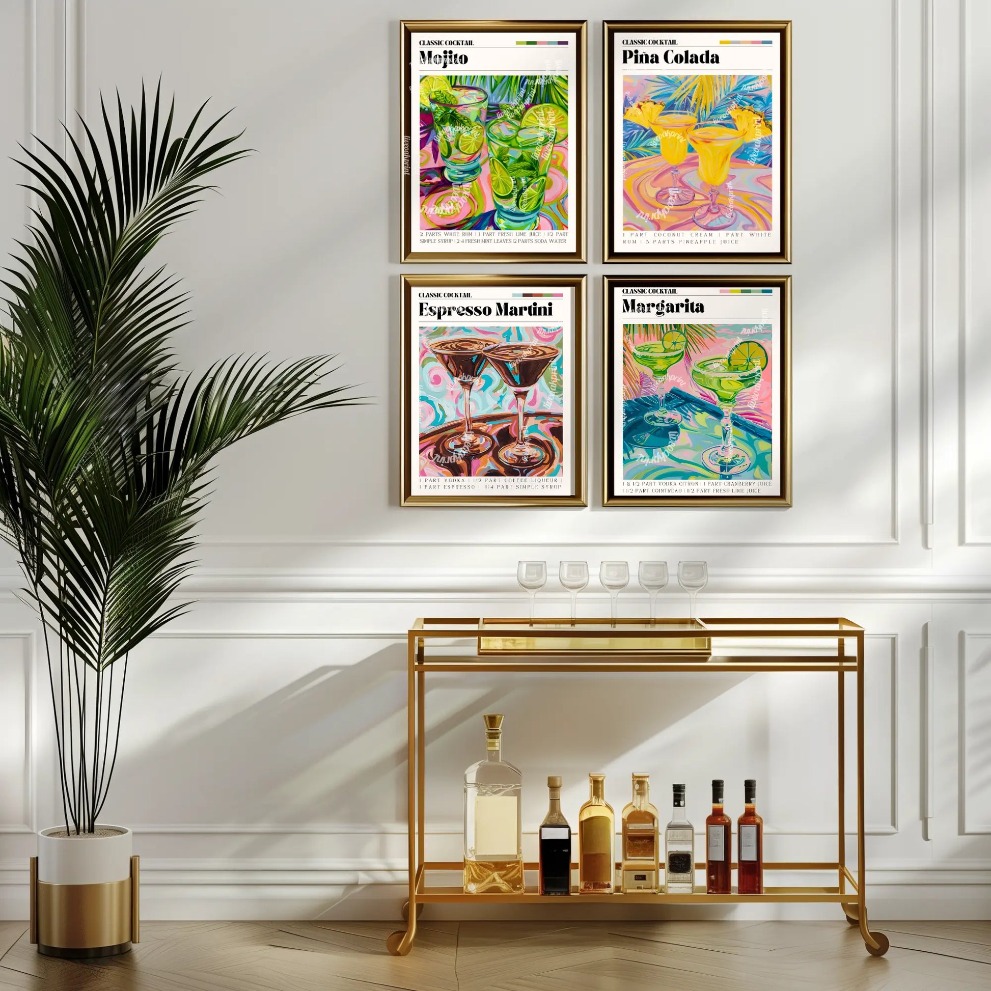 Pina Colada Print - Pina Colada Wall Art - Bar Cart Art - Classic Cocktail Prints - Pina Colada Wall Art - Cocktail Print Set LiveOakPrint