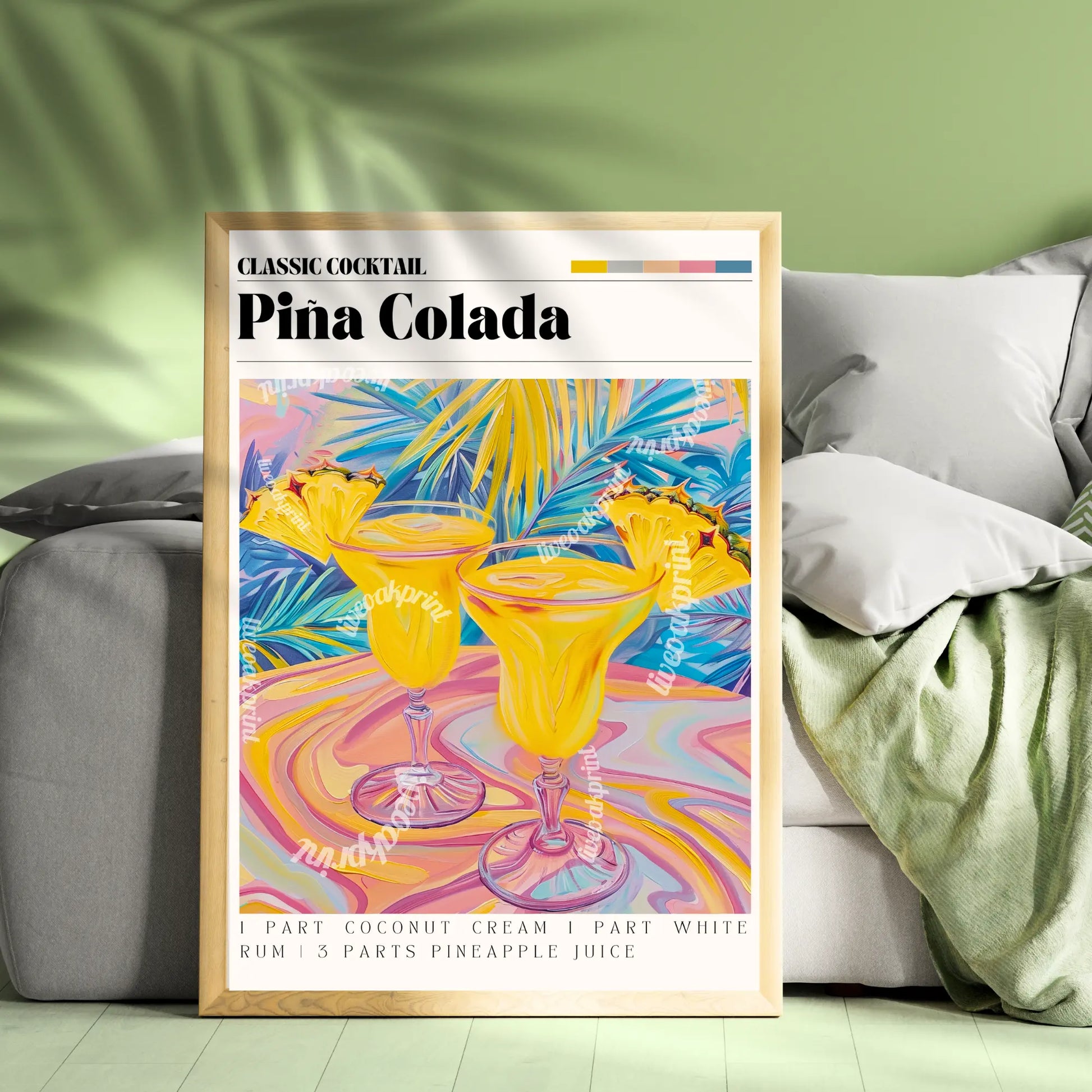 Pina Colada Print - Pina Colada Wall Art - Bar Cart Art - Classic Cocktail Prints - Pina Colada Wall Art - Cocktail Print Set LiveOakPrint