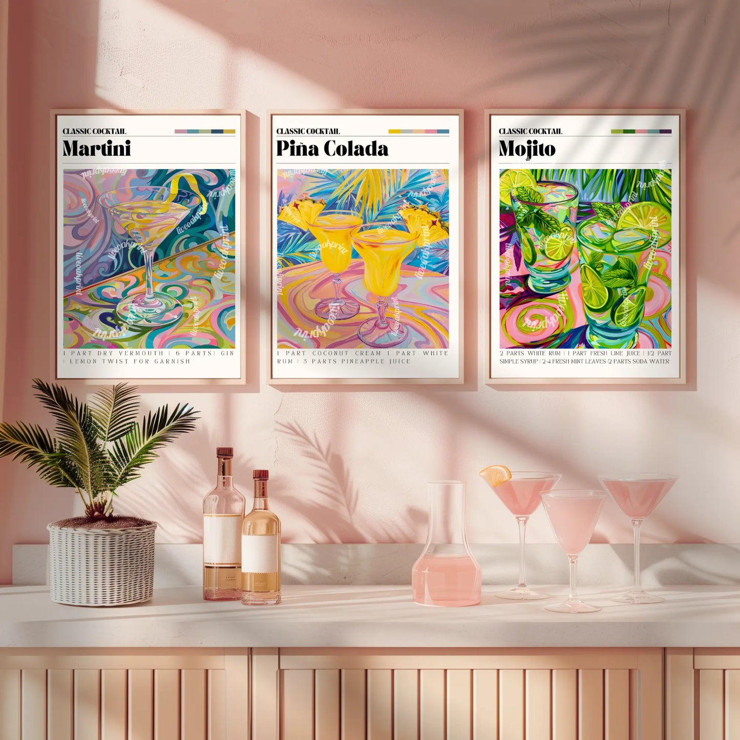 Pina Colada Print - Pina Colada Wall Art - Bar Cart Art - Classic Cocktail Prints - Pina Colada Wall Art - Cocktail Print Set LiveOakPrint