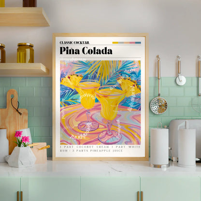 Pina Colada Print - Pina Colada Wall Art - Bar Cart Art - Classic Cocktail Prints - Pina Colada Wall Art - Cocktail Print Set LiveOakPrint