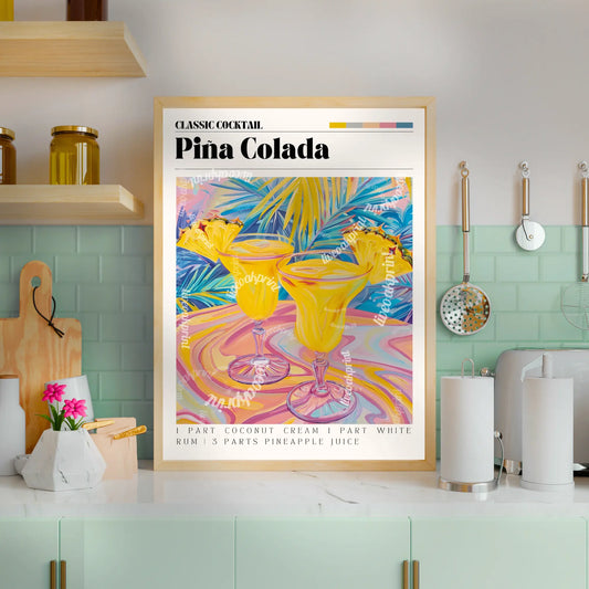 Pina Colada Print - Pina Colada Wall Art - Bar Cart Art - Classic Cocktail Prints - Pina Colada Wall Art - Cocktail Print Set LiveOakPrint