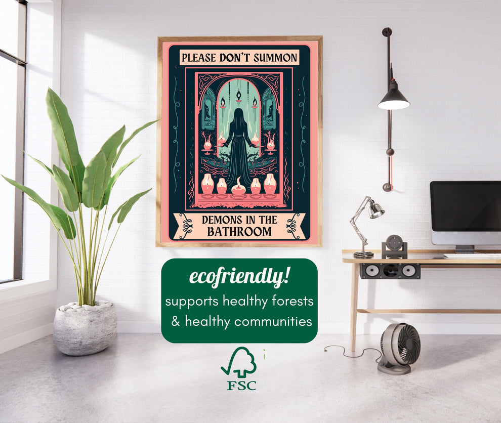 Please Don't Summon Demons In The Bathroom (No Border Version) Tarot Card Print - Bathroom Wall Art - Vintage Halloween - Framed or Unframed LiveOakPrint